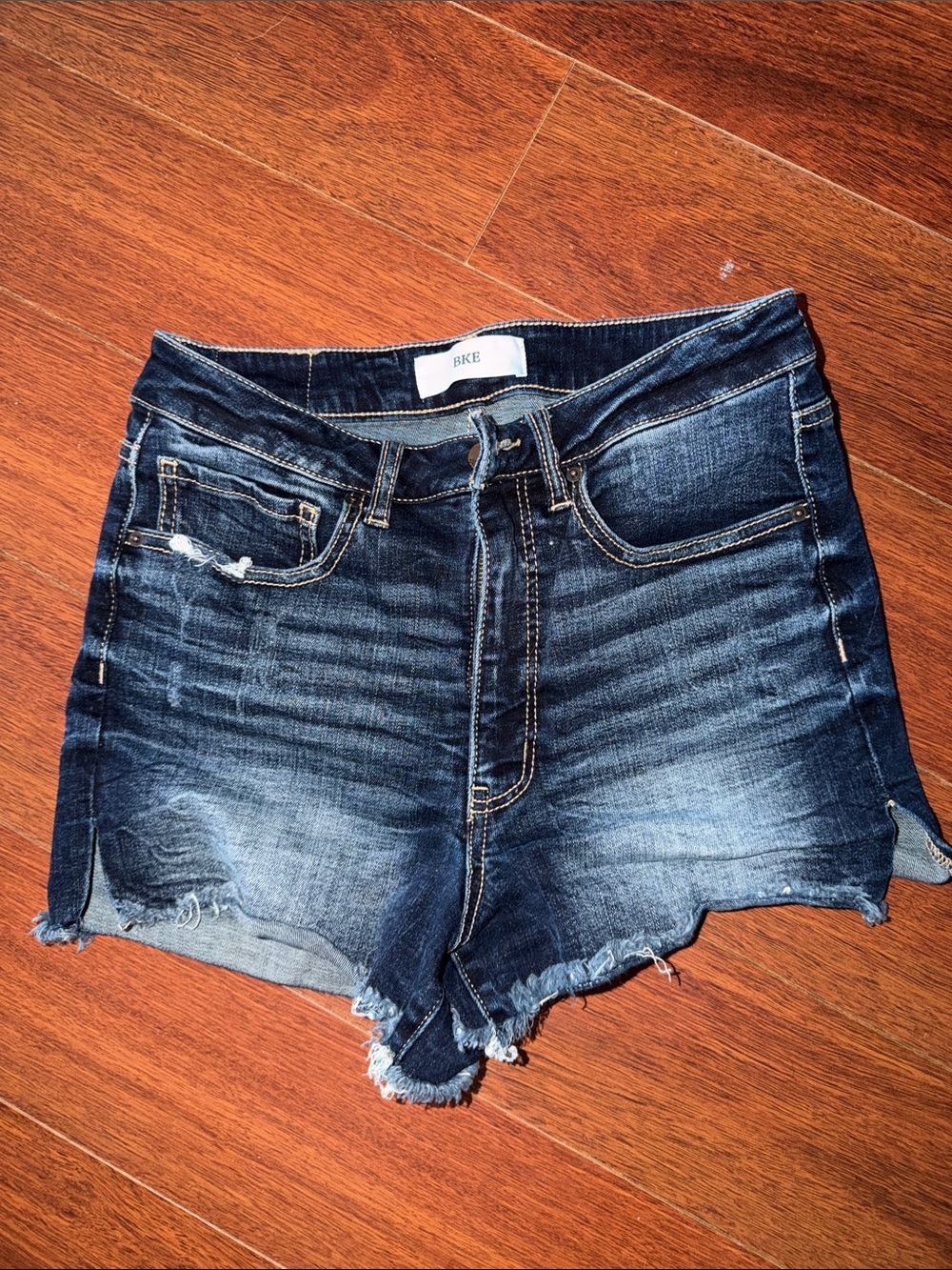 BKE Women's Dark Blue Distressed Denim Cutoff Shorts